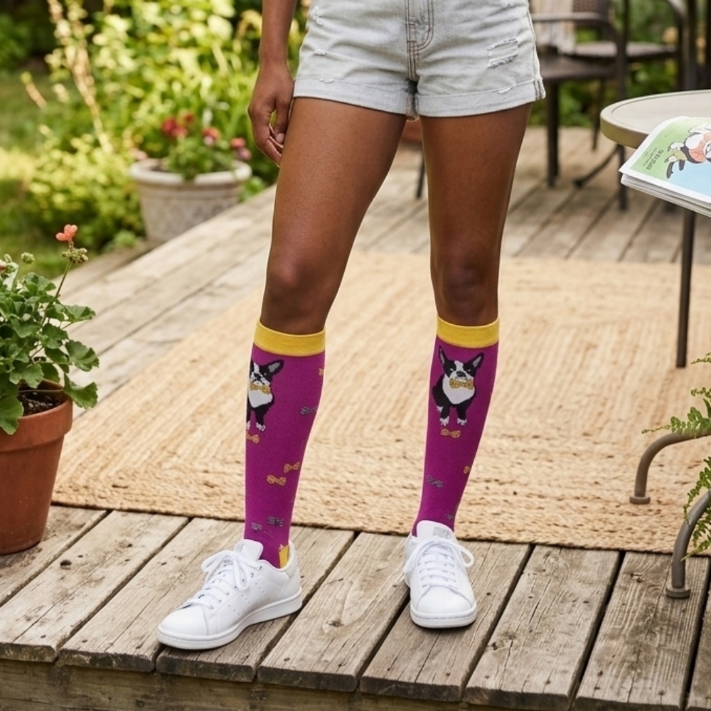 Copy Boston Terrier Knee High Novelty Socks Holidays Art To Wear New With Tag